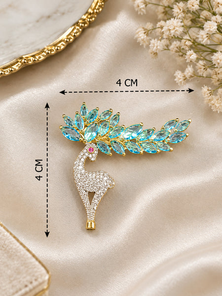 Luxury High-End Peacock Brooch in White Rhodium Plated Brass with AAA Quality AD Stones
