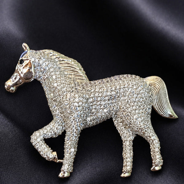 Premium Silver-Plated Horse Brooch Pin | AAA Quality AD Brass Animal Brooch