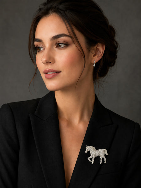 Premium Silver-Plated Horse Brooch Pin | AAA Quality AD Brass Animal Brooch