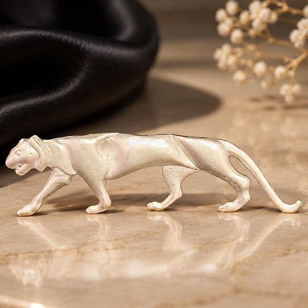Matt Silver Lion Brooch with AAA Quality AD Stones – Brass Metal