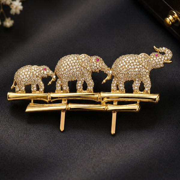 Luxury Victorian Elephant Family Brooch – Brass Plated AAA Quality Statement Jewelry
