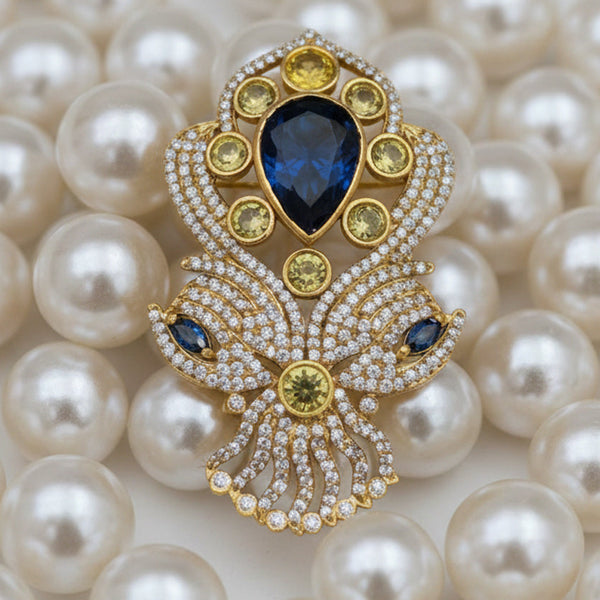 “Victorian Polish Blue Doublet Brooch with Moissanite Polki Work”