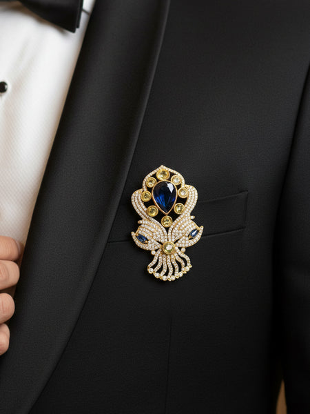“Victorian Polish Blue Doublet Brooch with Moissanite Polki Work”
