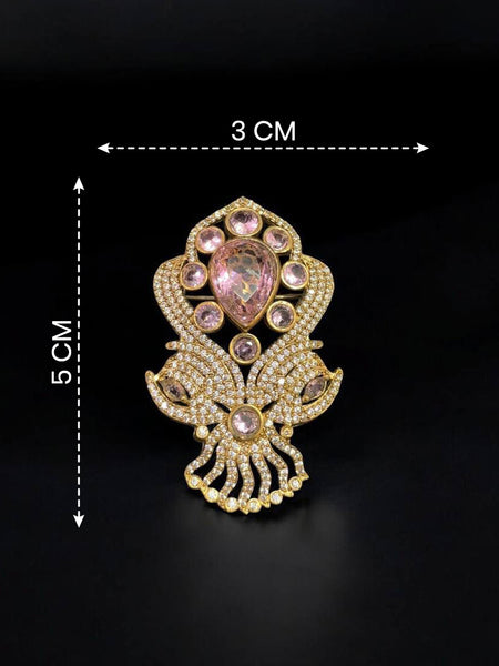 “Victorian Polish Pink Doublet Brooch with Moissanite Polki Work”