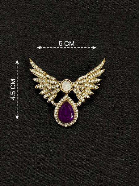 Premium Silver-Plated Angel Wings Brooch Pin with Purple Doublet Stone | AAA Quality AD Brass Brooch
