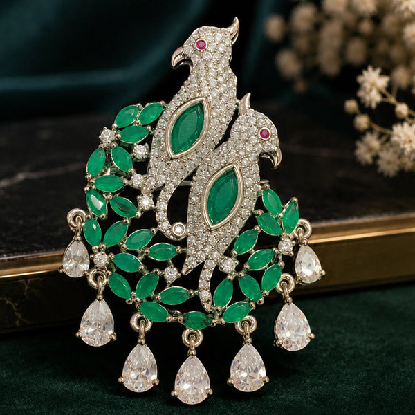 Premium Green Birds Design Stone Brooch Pin for Women Elegant Party & Wedding Accessory