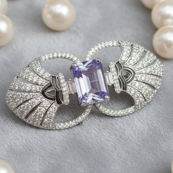 “Victorian Silver Polish Brooch with Lavender Doublet and Moissanite Polki”