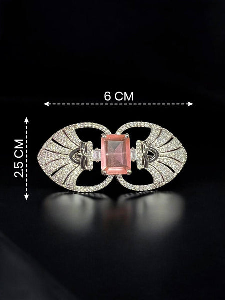 Victorian Silver Polish Brooch with Pink Doublet and Moissanite Polki