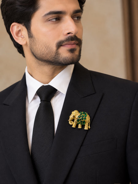 Premium Elephant Designer Brooch Pin for Women | Brass Metal with Gold Plating & AAA Quality AD Stones