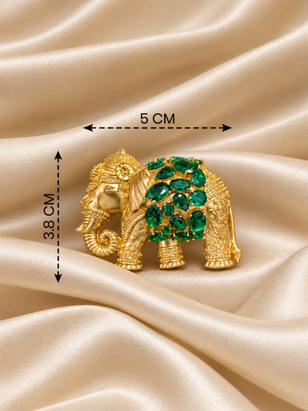 Premium Elephant Designer Brooch Pin for Women | Brass Metal with Gold Plating & AAA Quality AD Stones