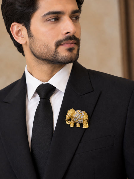Luxury Elephant Brooch Pin for Women | Premium Brass, Gold Plated, AAA Quality AD Designer Brooch