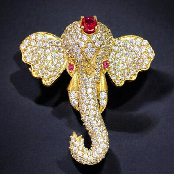 Premium Victorian-Plated Elephant Brooch Pin | AAA Quality AD Brass Designer Brooch