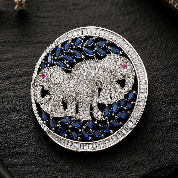 Luxury Victorian Elephant Family Brooch with Blue Stones – Brass Plated AAA Quality Jewelry