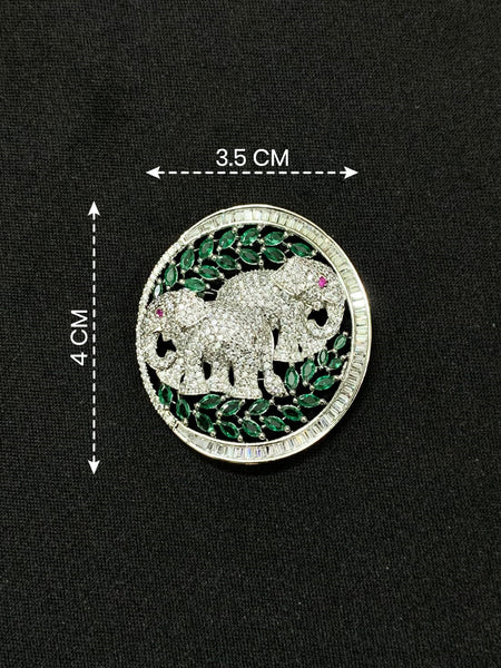 Luxury Victorian Elephant Family Brooch with Green Stones – Brass Plated AAA Quality Jewelry