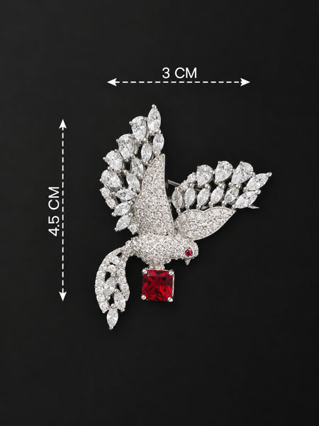 Silver Bird Brooch with Doublet & AAA Quality AD Stones – Brass Metal