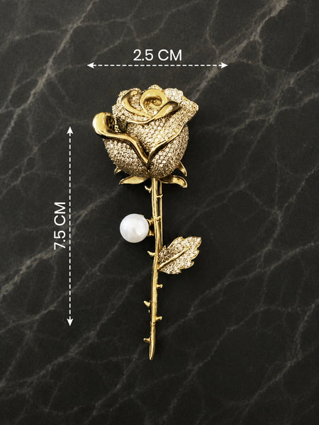 Premium Gold-Plated Rose Flower Brooch Pin | AAA Quality AD Brass Designer Brooch