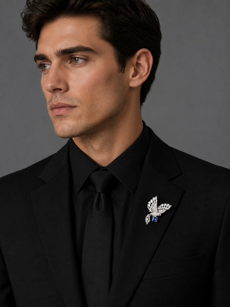 Premium Silver-Plated Blue Crystal Bird Brooch Pin | AAA Quality AD Brass Designer Brooch