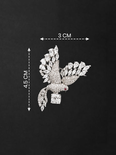 Premium Silver-Plated Crystal Bird Brooch Pin | AAA Quality AD Brass Designer Brooch