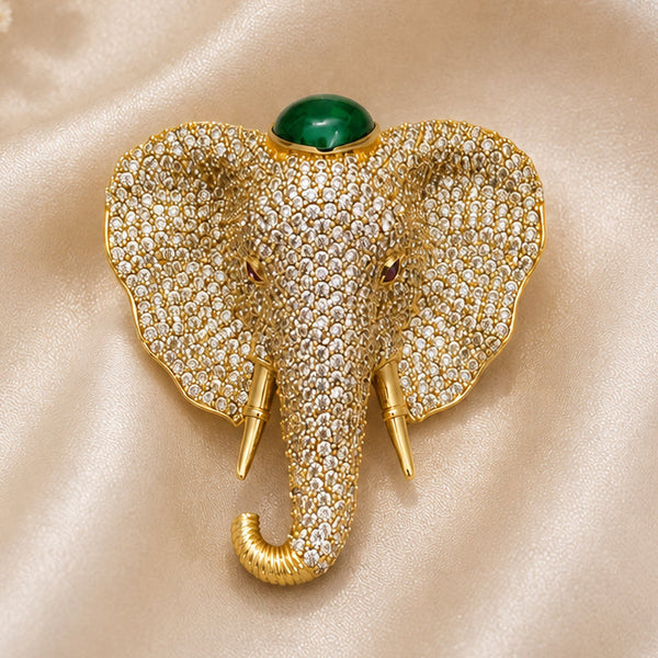 Luxury Victorian Elephant Brooch with Green Stone – Brass Plated AAA Quality Statement Jewelry