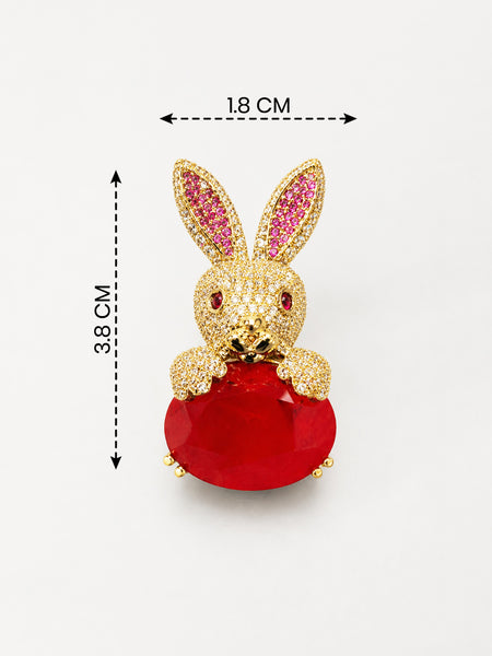 Luxury Bunny Design Red Stone Brooch Pin for Women | Silver Plated Brass | AAA AD