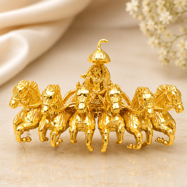 Premium Golden Krishna Chariot Brooch Pin for Men & Women | Divine Horse Design