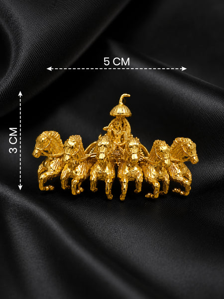 Premium Golden Krishna Chariot Brooch Pin for Men & Women | Divine Horse Design