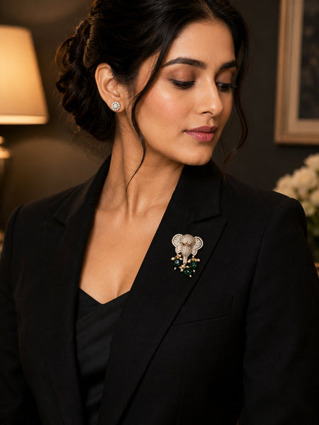 Luxury Victorian Elephant Pendant with Onyx Stones & Pearl Beads – Brass Plated AAA Quality Jewelry