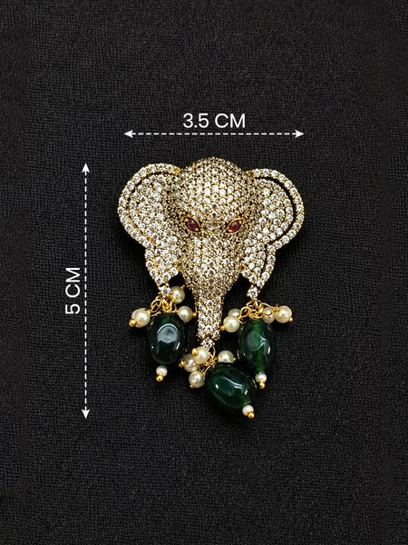 Luxury Victorian Elephant Pendant with Onyx Stones & Pearl Beads – Brass Plated AAA Quality Jewelry