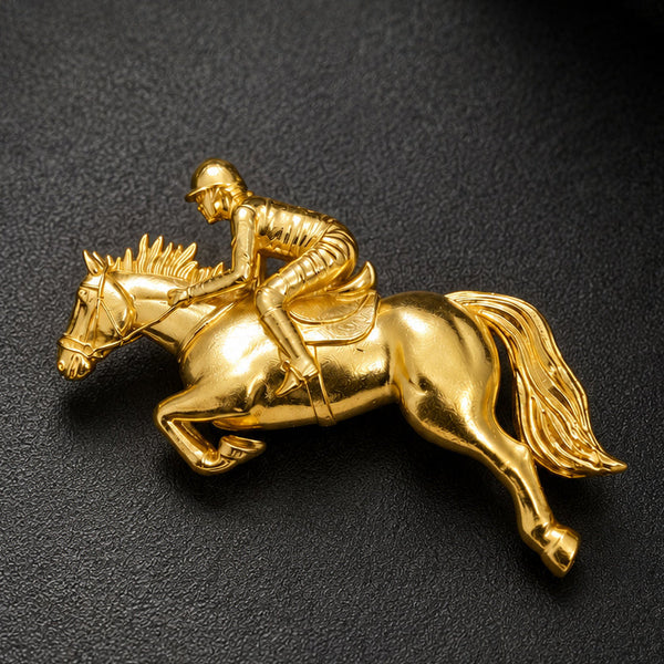 Luxury Golden Horse Rider Brooch – Brass Plated Statement Jewelry