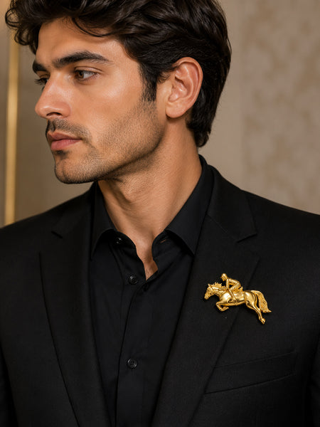 Luxury Golden Horse Rider Brooch – Brass Plated Statement Jewelry