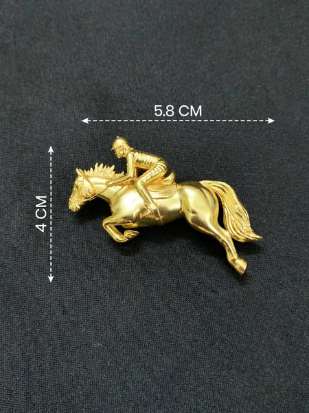 Luxury Golden Horse Rider Brooch – Brass Plated Statement Jewelry