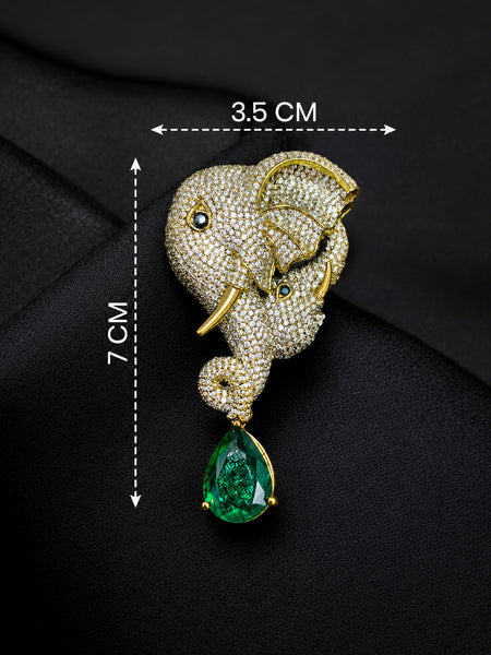 Elegant Victorian Elephant Pendant with Green Teardrop Stone – Brass Plated Doublet AAA Quality