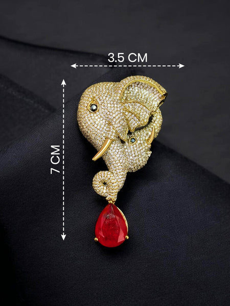 Luxury Victorian Elephant AD Brooch Pin with Ruby Red Drop Stone