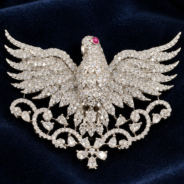 Elegant Silver-Plated Brass Eagle Brooch with AAA Quality AD Stones