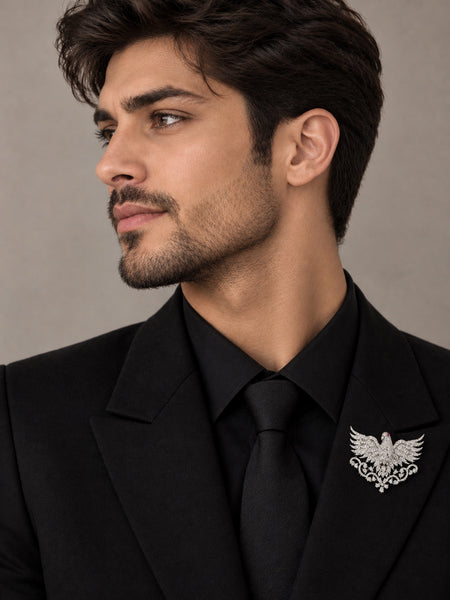 Elegant Silver-Plated Brass Eagle Brooch with AAA Quality AD Stones