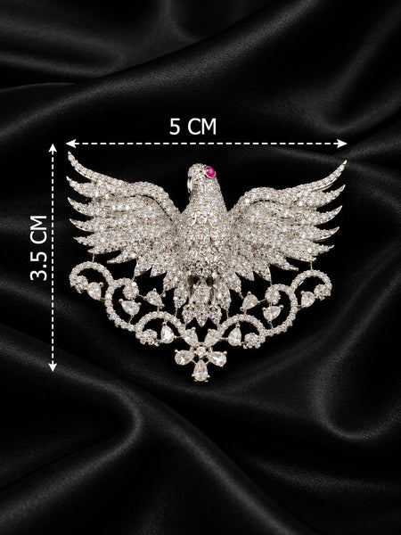 Elegant Silver-Plated Brass Eagle Brooch with AAA Quality AD Stones