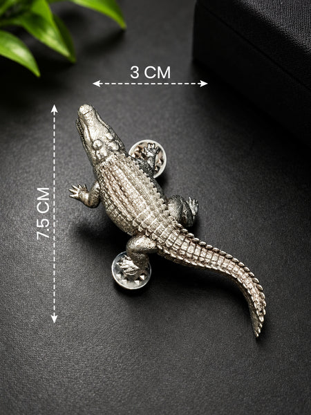 Premium Silver-Plated Alligator Brooch – Elegant Animal Design Metal Lapel Pin