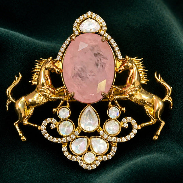 Royal Victorian Horse Motif AD Brooch Pin with Pink Doublet Stone