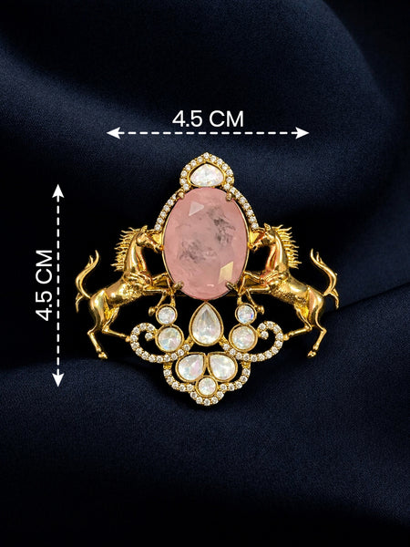 Royal Victorian Horse Motif AD Brooch Pin with Pink Doublet Stone