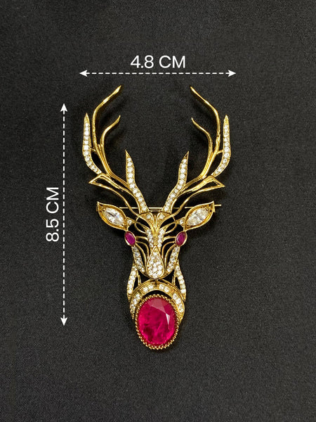 Majestic Victorian Deer AD Brooch Pin with Ruby Doublet Stone