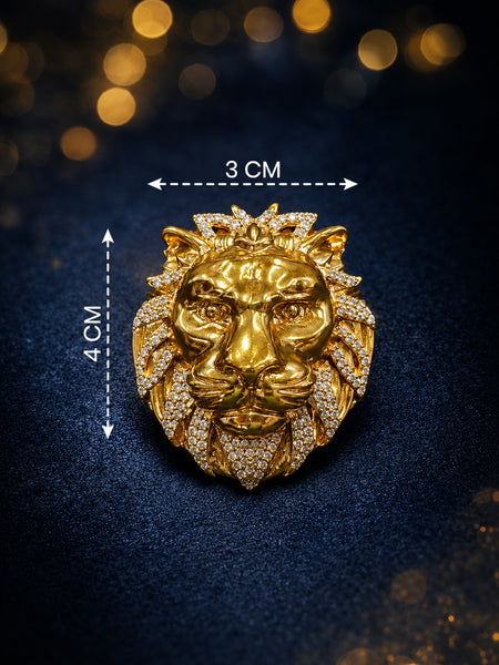 Luxury Golden Lion Head Brooch Pin – Premium Brass with AAA Quality AD Stones