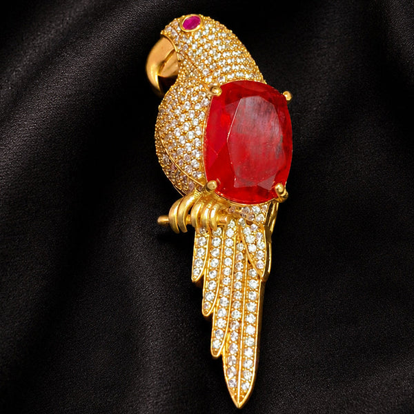 Royal Victorian Parrot AD Brooch Pin with Ruby Red Doublet Stone