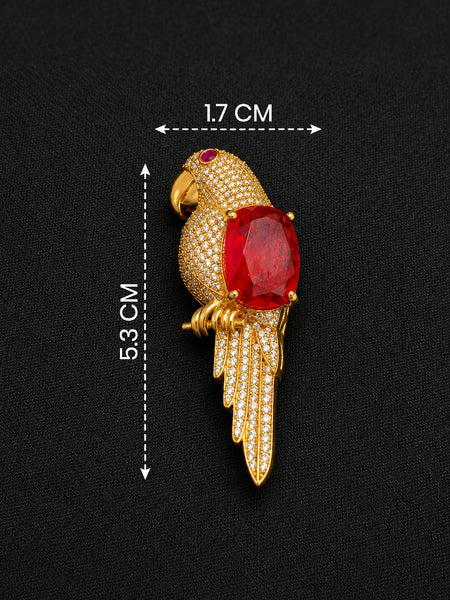 Royal Victorian Parrot AD Brooch Pin with Ruby Red Doublet Stone