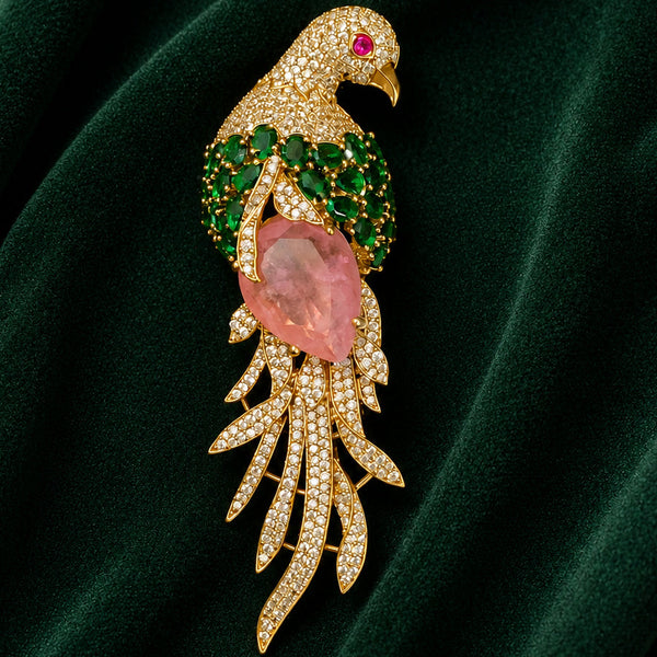 Elegant Victorian Parrot AD Brooch Pin with Pink Doublet Stone