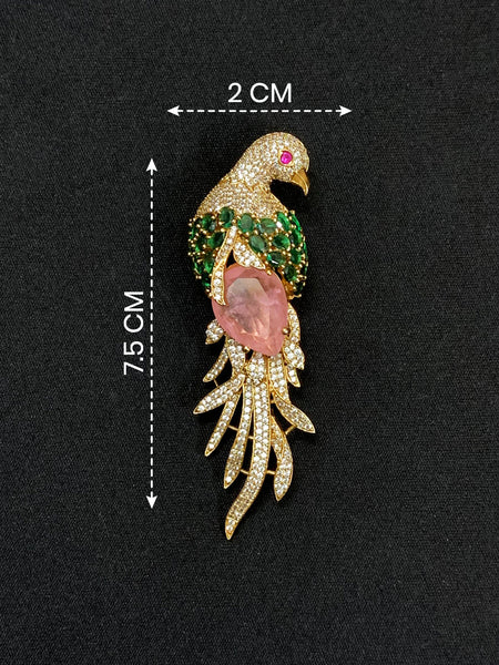 Elegant Victorian Parrot AD Brooch Pin with Pink Doublet Stone