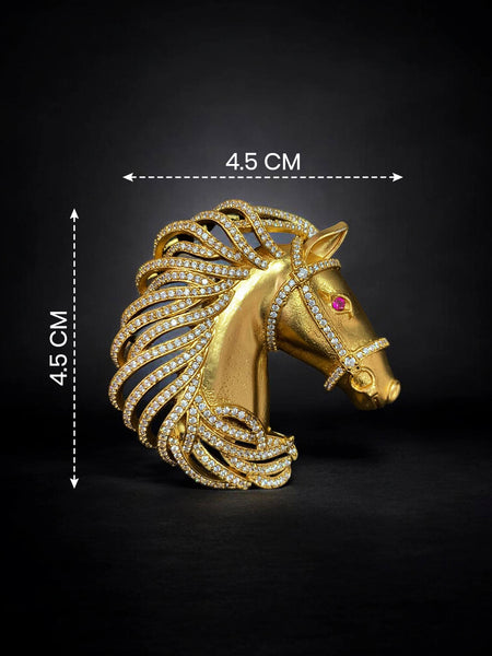 Royal Horse Head Brooch Pin – Matt Golden Finish with AAA AD Stones