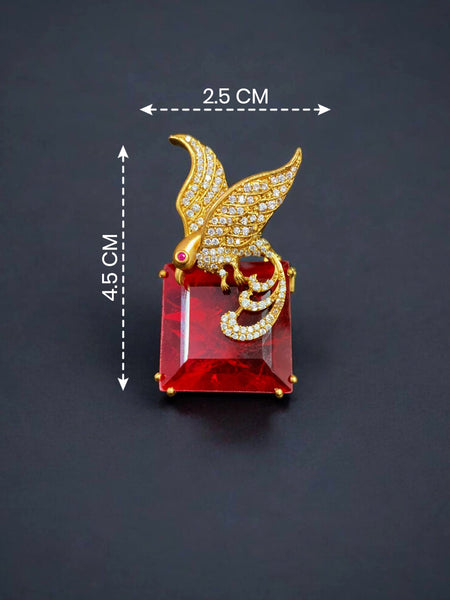 Luxury Golden Bird AD Brooch Pin with Ruby Red Doublet Stone