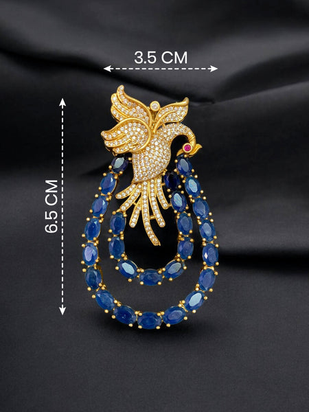 Royal Phoenix Brass Brooch with Blue Doublet Stones & AAA AD Work – Victorian Finish