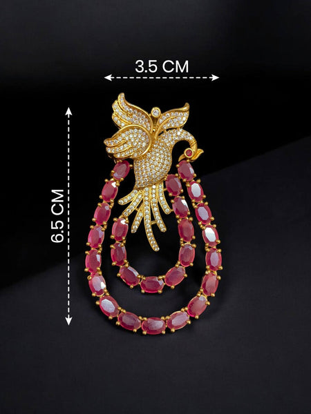 Royal Phoenix Brass Brooch with Ruby Red Doublet Stones & AAA AD Work  Victorian Finish