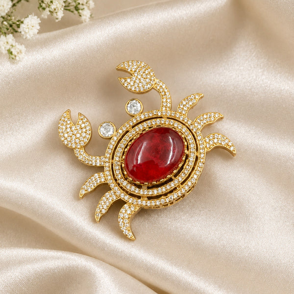 Luxury Crab Design AD Brooch Pin for Women | Brass Base with Golden Plating | Doublet Stone